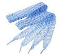 PATIKIL 1 Pair 47.2 Inch Gingham Shoelaces, 1 Inch Wide Blue Small Check Ribbon Shoe Laces Plaid Satin Fabric Shoe Strings Replacement for Women Men Sport Sneakers Boots High-Tops