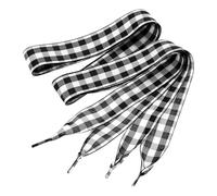 PATIKIL 1 Pair 55.1 Inch Gingham Shoelaces, 1 Inch Wide Black Large Check Ribbon Shoe Laces Plaid Satin Fabric Shoe Strings Replacement for Women Men Sport Sneakers Boots High-Tops