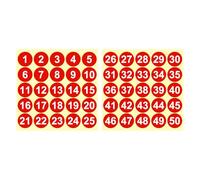 PATIKIL 1 to 50 Number Stickers 1.5 Inch / 38mm, Consecutive Vinyl Round Labels Self-Adhesive Dot Colored Decals for Inventory Classification Storage Box Organizing, Red