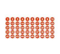 PATIKIL 1 to 50 Number Stickers 1 Inch, Consecutive Vinyl Round Labels Self-Adhesive Dot Colored Decals for Inventory Classification Storage Box Organizing, Red