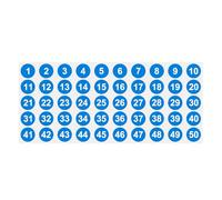 PATIKIL 1 to 50 Number Stickers 1 Inch, Consecutive Vinyl Round Labels Self-Adhesive Dot Colored Decals for Inventory Classification Storage Box Organizing, Blue