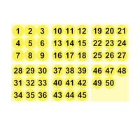 PATIKIL 1 to 50 Number Stickers 2 Inch / 50mm, Consecutive Vinyl Round Labels Self-Adhesive Dot Colored Decals for Inventory Classification Storage Box Organizing, Yellow