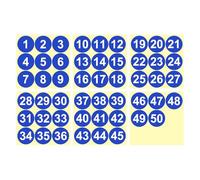 PATIKIL 1 to 50 Number Stickers 3 Inch / 75mm, Consecutive Vinyl Round Labels Self-Adhesive Dot Colored Decals for Inventory Classification Storage Box Organizing, Blue