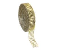 PATIKIL 1" x10 Yards Crystal Rhinestones Mesh Ribbon, 4mm 5 Row Diamond Ribbon Bling Wrap Rhinestone Strips for Crafts Wedding Party DIY Decoration Jewelry Making, Gold