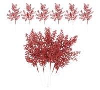 PATIKIL 10 Inch Artificial Pine Needles, 24 Pcs Glitter Pine Stems Christmas Branches Fake Floral Twig Leaves Faux Cedar Picks Sprays for Tree Bouquet Wedding Wreath Greenery Decor, Red