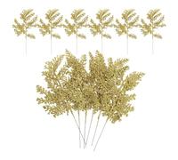 PATIKIL 10 Inch Artificial Pine Needles, 24 Pcs Glitter Pine Stems Christmas Branches Fake Floral Twig Leaves Faux Cedar Picks Sprays for Tree Bouquet Wedding Wreath Greenery Decor, Gold