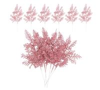 PATIKIL 10 Inch Artificial Pine Needles, 24 Pcs Glitter Pine Stems Christmas Branches Fake Floral Twig Leaves Faux Cedar Picks Sprays for Tree Bouquet Wedding Wreath Greenery Decor, Pink