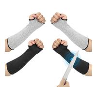PATIKIL 10 Inch Cut Resistant Sleeve, 2 Pairs Arm Safety Protectors Sleeves with Thumb Hole Level 5 Protection Forearm Guard Sleeves for Thin Skin and Bruising, XS, Black/Gray