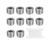 PATIKIL 10 Pcs 304 Stainless Steel Pipe Plug 1/8" NPT Male Internal Hex Thread Socket Pipe Plug Hex Countersunk Pipe Fitting for Sealing Water Oil Gas Pipeline, Silver