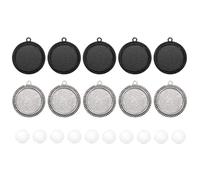 PATIKIL 10 Pcs Pendant Making Kit 30mm Round Pendant Tray Kit Blank Photo Charm Clear Glass Cabochons Necklace Base Trays for Bridal Wedding Bouquet Graduation Jewelry, Black/Silver Tone