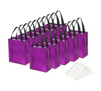 PATIKIL 10"x8"x4" Gift Bags with Best Wish Cards for Presents, 12 Set Reusable Non-Woven Metallic Shiny Gift Goodie Bags Party Favor Bags for Wedding, Birthday, Christmas, Purple