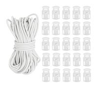 PATIKIL 10 Yard Elastic Bungee Cord & Single Hole Cord Lock, 25 Pack Plastic Oval Spring Toggle Stopper for Paracord Drawstring Shoelace Clothing Backpack Bags, Beige