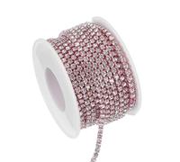 PATIKIL 10 Yards Rhinestone Chain, 1 Roll 3mm Crystal Rhinestone Chain Trim Close Chain Roll Sewing Bling Diamond Strips for DIY Projects, White Rhinestones Light Pink Base