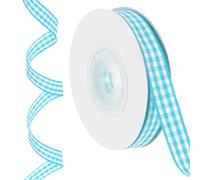 PATIKIL 10 Yards x 0.4" Gingham Plaid Ribbon, Sky Blue and White Gift Wrapping Ribbons for Thanksgiving Bow Wreath Craft Birthday Wedding
