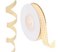 PATIKIL 10 Yards x 0.4" Gingham Plaid Ribbon, Yellow and White Gift Wrapping Ribbons for Thanksgiving Bow Wreath Craft Birthday Wedding