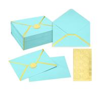 PATIKIL 100 Pcs A7 Envelopes, 5 x 7 Gold Border Invitation Envelopes Mailing Party Envelope for Wedding Invitation Cards Greeting Graduation Birthday Office, Light Blue