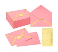 PATIKIL 100 Pcs A7 Envelopes, 5 x 7 Gold Border Invitation Envelopes Mailing Party Envelope for Wedding Invitation Cards Greeting Graduation Birthday Office, Pink