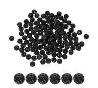 PATIKIL 100 Pcs Black Round Rhinestone Beads for Jewelry Making, 10mm Disco Ball Sparkle Crystal Clay Beads with Hole for Bracelet Necklace DIY Crafting