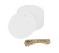 PATIKIL 100 Pcs Blank Gift Tags with String, 2x2 Inch Kraft Paper Tags Gift Bags Round Label with Holes for Wedding Holiday Party Favor Clothes Craft, White