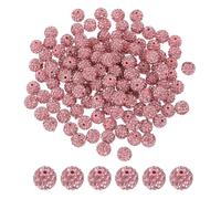 PATIKIL 100 Pcs Dark Pink Round Rhinestone Beads for Jewelry Making, 10mm Shiny Disco Ball Beads with Hole, Craft Bead