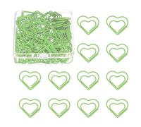PATIKIL 100 Pcs Heart Shape Paper Clip, Metal Cute Small Paper Clamp Clips for Office Supplies Craft Scrapbook Document Note Sorting, Plastic Coating, Grass Green