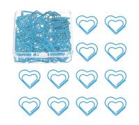 PATIKIL 100 Pcs Heart Shape Paper Clip, Metal Cute Small Paper Clamp Clips for Office Supplies Craft Scrapbook Document Note Sorting, Plastic Coating, Lake Blue