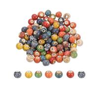PATIKIL 100 Pcs Porcelain Beads, 8 mm Round Ceramic Handmade Spacer Loose Beads for Bracelet Necklace Earring Jewelry Making DIY Crafts, Green/Yellow/Orange/Red/Blue