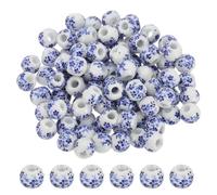 PATIKIL 100 Pcs Porcelain Beads, 8mm Printed Ceramic Beads Round Flower Handmade Spacer for Jewelry Making Earring Necklace DIY Crafts, Blue