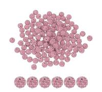 PATIKIL 100 Pcs Rhinestone Beads for Jewelry Making, 10mm Shiny Round Disco Ball Beads Sparkle Crystal Clay Spacer with Hole for Bracelet Necklace DIY Crafting, Pink