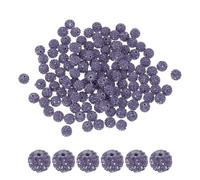 PATIKIL 100 Pcs Rhinestone Beads for Jewelry Making, 10mm Shiny Round Disco Ball Beads Sparkle Crystal Clay Beads with Hole for Bracelet Necklace DIY Crafting, Purple