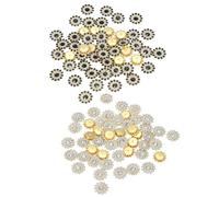 PATIKIL 100 Pcs Sew on Rhinestones Crystals 14mm, 3 Layers Sewing Flower Claw Rhinestones Glass Gems Metal Base for Craft Dress Clothes Belt Decoration, White/Black