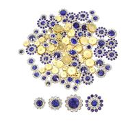 PATIKIL 100 Pcs Sew on Rhinestones Crystals 8mm 10mm 12mm 14mm, 3 Layers Sewing Flower Claw Rhinestones Glass Gems Metal Base for DIY Craft Dress Clothes Belt Decoration, Gold/Deep Blue