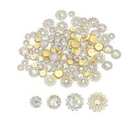 PATIKIL 100 Pcs Sew on Rhinestones Crystals 8mm 10mm 12mm 14mm, 3 Layers Sewing Flower Claw Rhinestones Glass Gems Metal Base for DIY Craft Dress Clothes Belt Decoration, Gold/Colorful