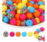 PATIKIL 100 Pcs Silicone Beads Bulk, 15mm Silicone Round Focal Loose Beads for Keychain Pens Bracelets Necklace DIY Crafts Making (Leopard/Rose Red/Orange/Blue/Yellow/)