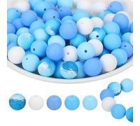 PATIKIL 100 Pcs Silicone Beads Bulk, 5 Color 15mm Silicone Round Focal Loose Beads for Keychain Pens Bracelets Necklace DIY Crafts Making (Blue/White/Light Blue)