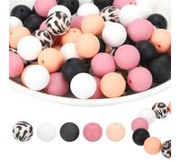 PATIKIL 100 Pcs Silicone Beads Bulk, 5 Color 15mm Silicone Round Focal Loose Beads for Keychain Pens Bracelets Necklace DIY Crafts Making (Pink Leopard/Black/Red/Pink/White)