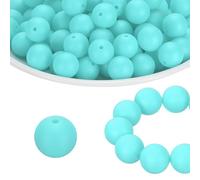 PATIKIL 100 Pcs Silicone Beads Bulk, Azure 15mm Silicone Round Focal Loose Beads for Keychain Pens Bracelets Necklace DIY Crafts Making