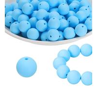 PATIKIL 100 Pcs Silicone Beads Bulk, Blue 15mm Silicone Round Focal Loose Beads for Keychain Pens Bracelets Necklace DIY Crafts Making