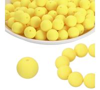 PATIKIL 100 Pcs Silicone Beads Bulk, Yellow 15mm Silicone Round Focal Loose Beads for Keychain Pens Bracelets Necklace DIY Crafts Making