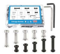 PATIKIL 100 Set Hex Chicago Screws Assorted Kit with Hex Wrench, 5 Size Carbon Steel Rivets Binding Post Fasteners Screw for DIY Leather Craft Bookbinding, Black Silver