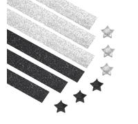 PATIKIL 100 Sheets Glittering Origami Star Paper Strips, Lucky Star Paper Strips Sparkling Decorative Folding Strip for DIY Art Crafts Handmade Project, Glittering Black Silver