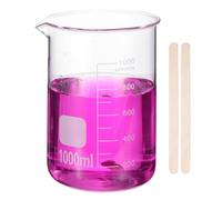 PATIKIL 1000ml Glass Beaker, Measuring Glass Beaker Graduated Borosilicate Lab Cups Mug Low Form Heat Safe Transparent with 50pcs Wood Sticks for Laboratory Science Kitchen Liquids