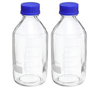 PATIKIL 1000mL Reagent Media Bottle, 2Pcs Round Graduated Glass Storage Bottle Blue Screw Cap for Chemistry Lab Universities Home, Clear