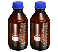 PATIKIL 1000mL Reagent Media Bottle, 2Pcs Round Graduated Glass Storage Bottle Blue Screw Cap for Lab Home, Amber
