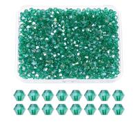 PATIKIL 1000pcs 3mm Bicone Glass Crystal Beads, Faceted Glass Spacer Beads with Box for Jewelry Making Bracelet Necklace Earrings DIY Suncatcher Craft, Green AB