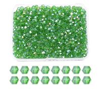 PATIKIL 1000pcs 3mm Bicone Glass Crystal Beads, Faceted Glass Spacer Beads with Box for Jewelry Making Bracelet Necklace Earrings DIY Suncatcher Craft, Grass Green AB