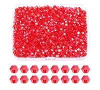 PATIKIL 1000pcs 3mm Bicone Glass Crystal Beads, Faceted Glass Spacer Beads with Box for Jewelry Making Bracelet Necklace Earrings DIY Suncatcher Craft, Red AB