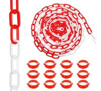 PATIKIL 100Ft Plastic Chain Barrier, Safety Link Chain Stanchion with Traffic Cones Connector for Crowd Control at Driveway Elevator Parking Lot, Red White