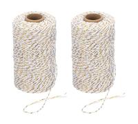 PATIKIL 100m Butcher String Twine, 2 Roll 2mm Cotton Bakers Decorative Twine String Rope Cord for Gift Wrapping Arts Crafts Party Kitchen Gardening, Gold White
