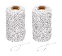 PATIKIL 100m Butcher String Twine, 2 Roll 2mm Cotton Bakers Decorative Twine String Rope Cord for Gift Wrapping Arts Crafts Party Kitchen Gardening, Silver White